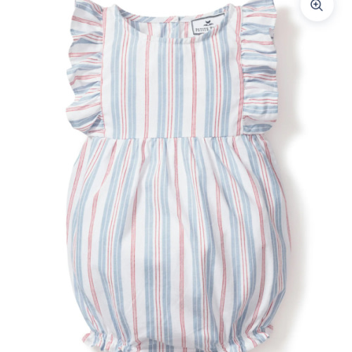 Baby's Twill Ruffled Romper in Vintage French Stripes