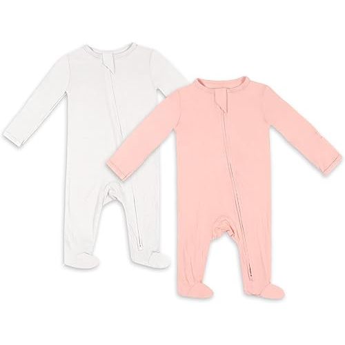 TWINOR Baby Footed Pajamas with Mittens, Soft Bamboo Viscose One-Piece Romper for Newborn Infant 2-Pack