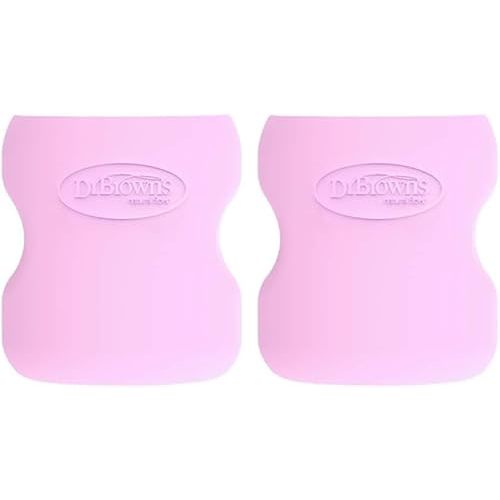 Dr. Brown's Natural Flow Options+ Glass Baby Bottle Sleeves,100% Silicone,5 oz,Wide-Neck,Pink (Pack of 2)