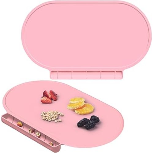 Silicone Placemat for Baby, Silicone Baby Toddlers Non-Slip Tablemats Stain Resistant Anti-Skid Reusable Dishwasher Safe Table Mats, Portable Food Mat Travel (2Pack, Pink)