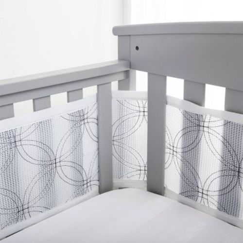 BreathableBaby Breathable Mesh Crib Liner - Deluxe Embroidered Collection - White Links: Geometric Polyester, 111" Length