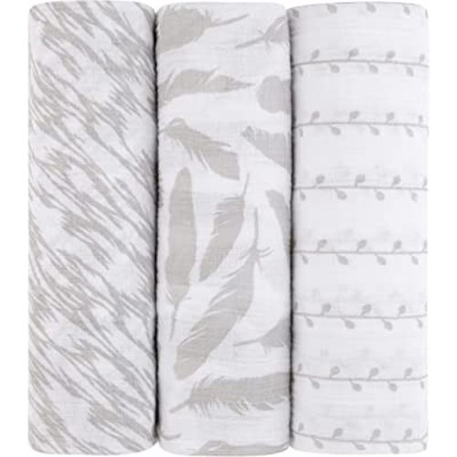 Muslin Swaddle Blanket 100% Soft Muslin Cotton 3 Pack 47"x 47" Classic Grey Combo Unisex for Baby Girl or Baby Boy