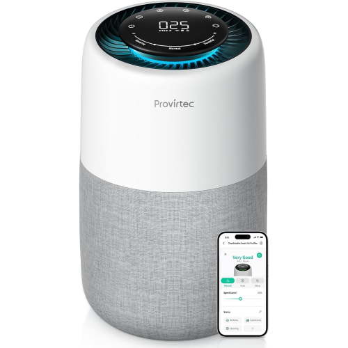 Provirtec 5-Stage HEPA Air Purifier for Bedroom & Pets, with Real-Time PM2.5 Monitor, APP Control & Quiet Sleep Mode – Covers 916 Ft²