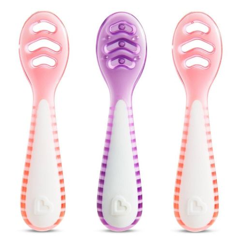 Munchkin Gentle Dip Self-Feeding Spoons - Coral/Purple - 3pk