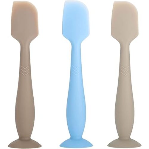 3 Pack Baby Diaper Cream Spatula Applicator, Soft Silicone Butt paste Spatula Diaper Cream Brush with Suction Cup Base (Grey, Blue, White)
