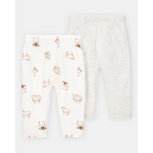 Baby Girl 2-Pack PurelySoft Pull-On Pants - Grey/Ivory | Carter's