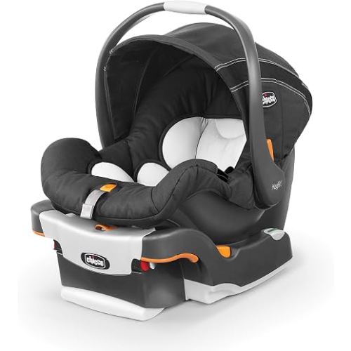 Chicco KeyFit Infant Car Seat and Base, Rear-Facing Seat for Infants 4-22 lbs., Includes Infant Head and Body Support, Compatible with Chicco Strollers, Baby Travel Gear | Encore/Black/Grey