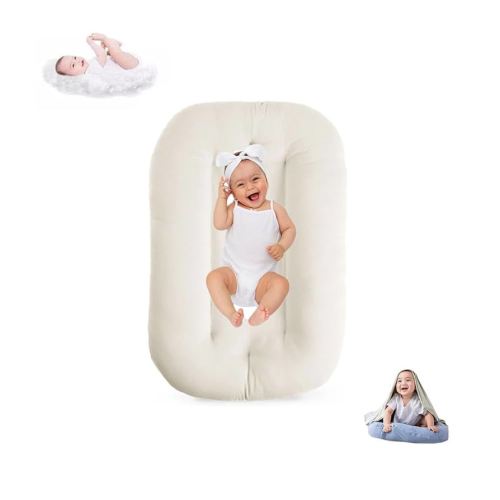 Baby Lounger for Infants Babies 0-12 Months, Bionic Organic Lounger, Soft Cotton Breathable Infant Floor Seats & Loungers for Newborn Baby Shower Gifts (White)