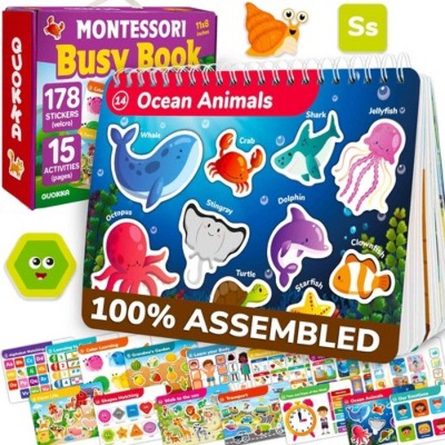 QUOKKA Montessori Busy Book for Toddlers 3-5 Years Old - Activity Book for Kids with Interactive Pages 3 Year Old - Learning Toys for Boys and Girls