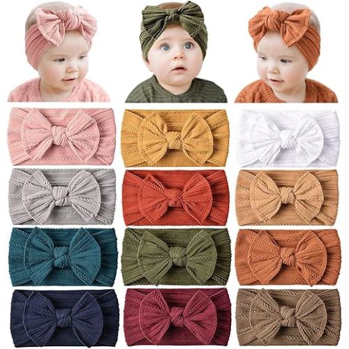 Prohouse 12 Pack Baby Nylon Headbands Hairbands Hair Bow Elastics Handmade Hair Accessories for Baby Girls Newborn Infant Toddlers Kids(Terracotta)