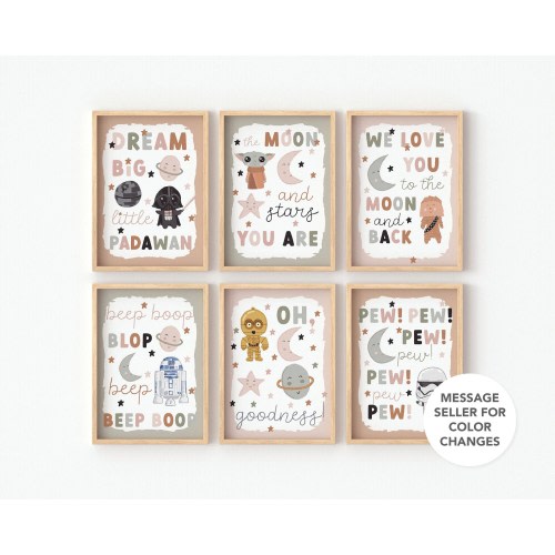 Star Wars Nursery Digital Prints, star wars nursery, star wars wall art, girl nursery art, nursery prints, baby yoda, bedroom, baby room