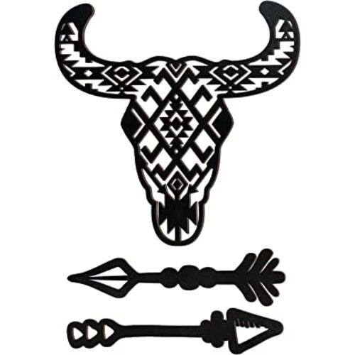 Blulu 3 Pieces Western Cow Skull Wall Decor Wooden Bull Skull Signs Longhorn Skull Wall Art Cow Horns Decoration for Wall Rustic Wood Arrows Wall Decors for Bedroom Room Farmhouse Display(Black)