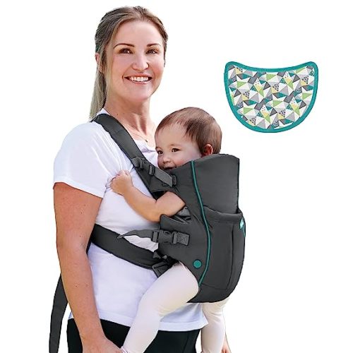 Infantino Swift Classic Carrier with Pocket, 2-Ways to Carry Carrier with Wonder Bib & Essentials Storage Front Pocket for Babies 7-26lb, Adjustable Strap, Gray