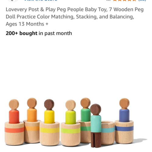 Lovevery Post & Play Peg People Baby Toy, 7 Wooden Peg Doll Practice Color Matching, Stacking, and Balancing, Ages 13 Months +