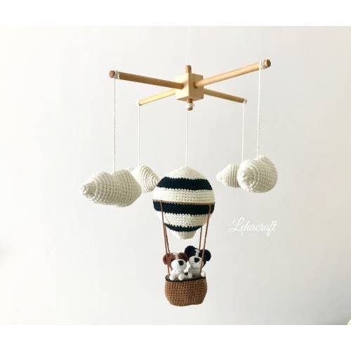 Hot air balloon balloon& dog baby mobile, puppy mobile nursery, crohet Baby Mobile,Crochet puppy Baby Crib Mobile, cute Nursery