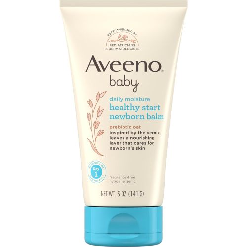 Aveeno Baby Healthy Start Nourishing Newborn Balm, Hypoallergenic Baby Skin Balm with Prebiotic Oat Leaves a Nourishing Layer to Care for Newborn Skin, Fragrance-Free, 5 oz
