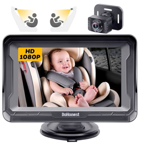 DoHonest Baby Car Camera HD 1080P - Rear-Facing Car Baby Monitor with Night Vision, Adjustable View Angle, Easy Setup, Anti-Glare Display, Safety for Kids & Infants