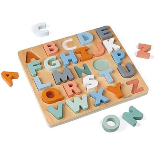 Janod Sweet Cocoon Wooden Alphabet Learning Puzzle with ABC Letters and Chalkboard - Ages 2+ - J04412