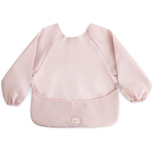 mushie Long Sleeve Baby Bib | Mess Free & Waterproof Fabric for Toddlers | Adjustable Fit for Ages 6-24 Months - Blush