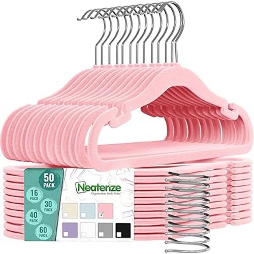 Velvet Kids Hangers 50 Pack - Pink Toddler Hangers with Notches, Heavy Duty Non-Slip Velvet Baby Hanger