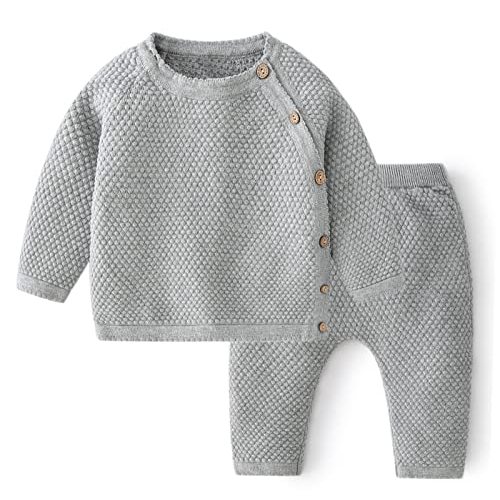 Miccina Toddler Baby Boys Girls Sweater Set Newborn Knit Crochet Outfit Pants Clothes Long Sleeve Pullover Sweatshirt Tops