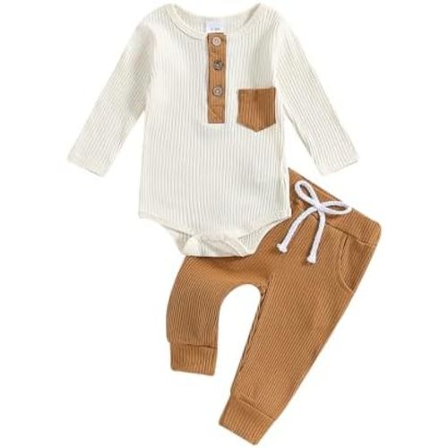fhutpw Baby Boy Clothes 3 6 12 18 Months Ribbed Knitted Long Sleeve Romper and Pants Sets Newborn Fall Splicing Color Outfits