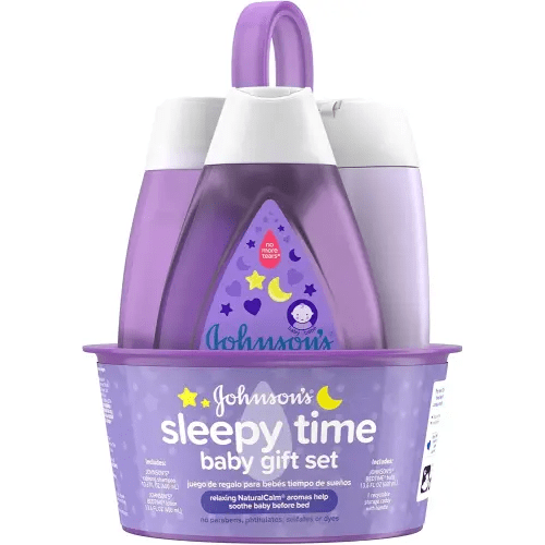 Johnson's Sleepy Time Bedtime Baby Gift Set with Relaxing NaturalCalm Aromas, Bedtime Baby Bath Shampoo, Wash & Lotion Essentials, Hypoallergenic & Paraben-Free, 4 Items