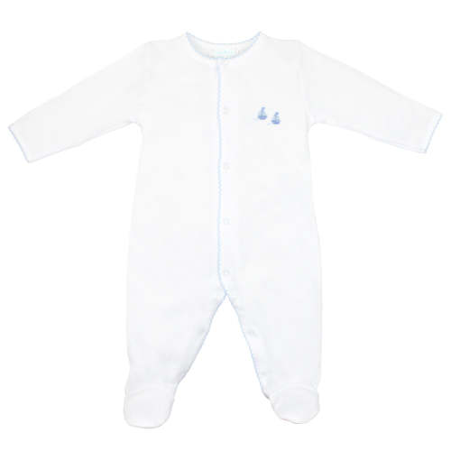 Lightblue Graceful Sailboats Embroidery Footie - 3-6 Months
