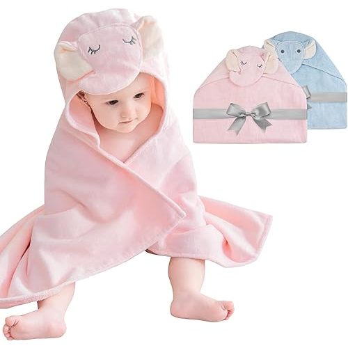 100% Cotton 2 Pack Baby Hooded Towel - Soft Baby Bath Towels - Baby Towels with Hood for Baby Girl and Boy Towels for Newborn with Unique Animal Design (Elephants)