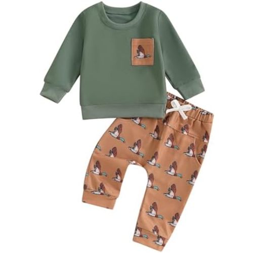 Toddler Boy Hunting Outfit Mallard Duck Long Sleeve Sweatshirt Top Casual Pants Set Baby Duck Hunter Clothes