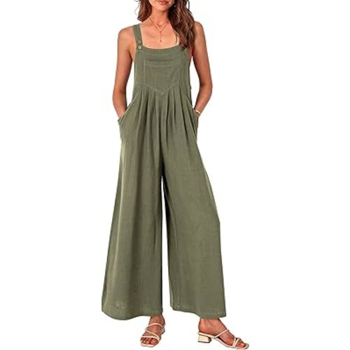 PRETTYGARDEN Women's Bib Overalls Casual Summer Sleeveless Strap Loose Wide Leg Jumpsuits with Pockets