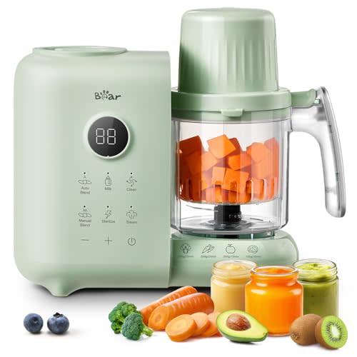 Bear 2025 Baby Food Maker with Two Layer Steam Baskets, Multifunction Baby Food Processor Steamer Puree Blender, Baby Food Mill with Bottle Warming Sterili-zing Auto Cleaning Function, BPA-Free