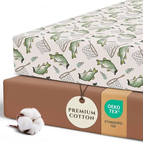 2 Pack Fitted Crib Sheets for Boys - Premium Cotton Blend Baby Crib Sheet Set, Soft Breathable Toddler Bed Sheets for Standard Mattress, Baby Boy Nursery Bedding Set 52x28 (Gone Fishing)