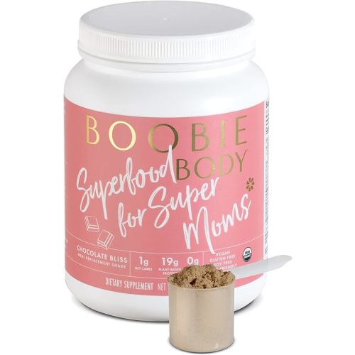 Boobie Body Superfood Protein Meal Replacement Shake, Chocolate Bliss Flavor | 19g Protein | Safe For Pregnancy, Lactation, & Motherhood | Organic, Vegan, Zero Sugar, 1 Tub (23.3 oz.)