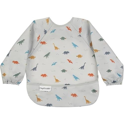 Tiny Twinkle Mess Proof Baby Bib,Waterproof Smock Baby Bib for Eating,Machine Washable Long Sleeve Bib,Baby Led Weaning,Toddler Bib,BLW Supplies(Dinosaur, Small 6-24 Months)