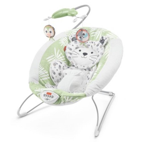 Fisher-Price Snow Leopard Deluxe Baby Bouncer Seat with Soothing Sounds, Calming Vibrations, and Overhead Mobile with 2 Soft Toys