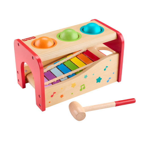 Fisher-Price Wooden Pound & Tap Bench Xylophone Musical Instrument Toy for Toddlers 18+ Months, 6 Pc
