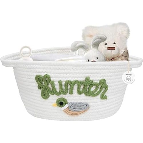 Mallard Duck Woven Cotton Rope Basket for Boys and Girls, Cute Nursery Storage Basket with Handle for Toys Blanket, Duck Hunting Nursery Decor Gender Neutral Baby Baskets for Baby Shower