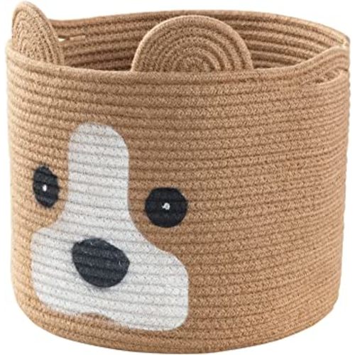 Dog Toy Storage Basket, Woven Cotton Rope Animal Storage Basket Bin for Kids, Baby Toys Basket, Dog Gifts for Dog Lovers - 12" L X 10" H, Jute