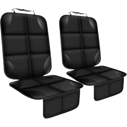 Car Seat Protector, Non-Slip Rubber Padded Backing Seat Protector for Child Seats, Waterproof Thickest Padding Car Seat Protector Under Baby Seat - No Imprint (Black-Thicker)