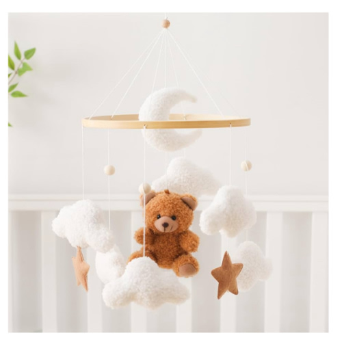 Baby Mobile for Crib Bear Cloud Crib Mobile Handmade Furry Nursery Mobile Gender Neutral Crib Toy Hanging for Nursery Decor Accessories