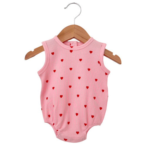 Organic Waffle Bubble Romper, Little Red Heart (on Pink)