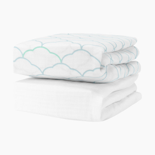 Newton Baby 2-Pack Organic Cotton Breathable Crib Sheets - Dreamweaver In Moonstone Mist + Solid White