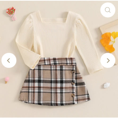 Square Neck Plaid Set