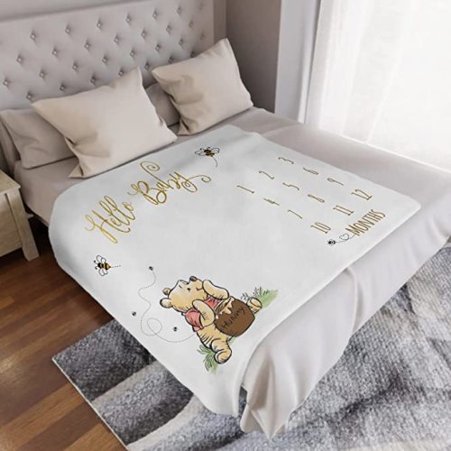 DAYIMG Winnie Milestone Blanket Pooh Monthly Growth Tracker First Twelve Months Blankets for Baby Girl Baby Boy Classic The Pooh Baby Shower Decorations New Baby Gift