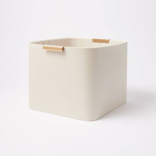 Faux Leather Large Crate With Metal Handles Ivory - Threshold™