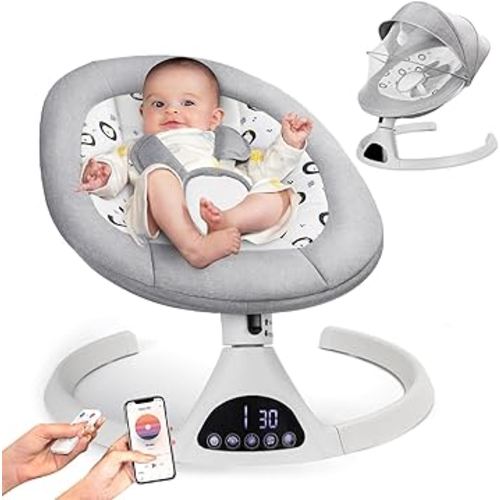 Electric Baby Swing Infant Swing Toddler for Newborn Boy Girl, 5 Sway Speeds with Remote Control, Five-Point Carabiner 10 Preset Melodies and Bluetooth Gray