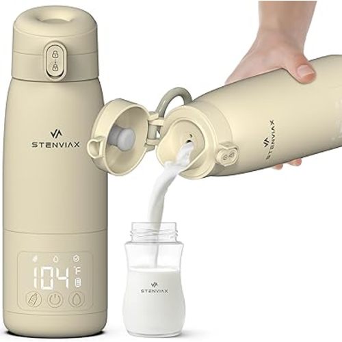 Baby Portable Bottle Warmer Pro|500ml Large Capacity with Ultra Powered 14000mAh Battery |48-Hours Performance for Travel & Home |Fast Charging & Heating for Breastmilk or Formula (Silk Beige)