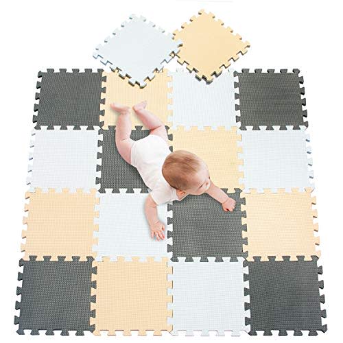 meiqicool Foam Play Mat Thick Soft EVA Interlocking Foam Floor Mats Children Yoga Exercise Multi Jigsaw Puzzle Blocking Board Kids Playmats Play White-Beige-Grey 18 Piece AJL