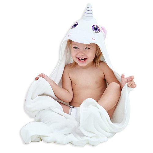 HIPHOP PANDA Hooded Towel - Rayon Made from Bamboo, Bath Towel with Bear Ears for Newborn, Babie, Toddler, Infant - Absorbent Large Baby Towel - Unicorn, 37.5 x 37.5 Inch